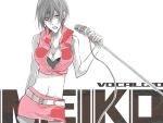  cleavage imori meiko microphone microphone_stand midriff nail_polish navel red_eyes short_hair skirt solo vocaloid 