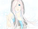  blue_eyes hair_over_one_eye hoodie long_hair megurine_luka open_mouth physalis pink_hair simple_background solo vocaloid 