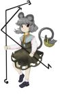  dress grey_hair jewelry mouse nazrin necklace official_art oota_jun'ya randou red_eyes shoes short_hair smile socks solo tail touhou transparent_background weapon zun_(artist) 