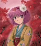  flx hieda_no_akyuu japanese_clothes leaf leaves lowres purple_eyes purple_hair short_hair touhou tree violet_eyes 