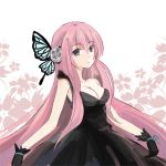  bad_id breasts butterfly cleavage dress gloves long_hair magnet_(vocaloid) megurine_luka pink_hair solo tsukii vocaloid 