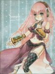  bad_id blue_eyes detached_sleeves headset long_hair megurine_luka midriff navel pink_hair solo sorax2112 thigh-highs thighhighs traditional_media vocaloid watercolor_(medium) 