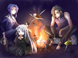  blue_eyes blue_hair campfire can ciel curry fire food fruit hiko-hendlix kishima_kouma lemon len melty_blood o3o shimonkin squid sword taiyaki tsukihime wagashi weapon 