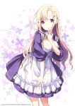  1girl blonde_hair breasts cleavage dokodemo_dungeon dress h2so4 hair_clippers long_hair smile solo violet_eyes 