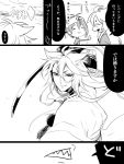  alternate_costume chibi close-up comic gameplay_mechanics iwatooshi katana kogitsunemaru long_hair male_focus mikazuki_munechika monochrome open_mouth sharp_teeth short_hair sode sword touken_ranbu translation_request weapon zuwai_kani 