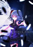  1girl angel_wings drill_hair feathers glowing glowing_eye highres idolmaster idolmaster_cinderella_girls jyuzujyzu8115 kanzaki_ranko long_hair red_eyes rosenburg_engel silver_hair solo twin_drills twintails wings 