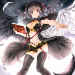 1girl book breasts drill_hair idolmaster idolmaster_cinderella_girls kanzaki_ranko looking_at_viewer red_eyes serakoutarou silver_hair smile solo thigh-highs twin_drills twintails wings 