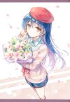  1girl blue_hair bouquet flower hat highres hiten_goane_ryu long_hair love_live!_school_idol_project petals smile solo sonoda_umi yellow_eyes 