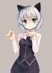  1girl animal_ears cat_ears green_eyes highres looking_at_viewer open_mouth paw_pose sanya_v_litvyak short_hair shovelwall silver_hair solo strike_witches 