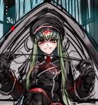  1girl c.c. code_geass creayus green_hair hat long_hair looking_at_viewer necktie smile solo uniform whip yellow_eyes 