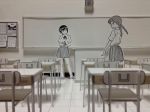  2girls artist_request chair chalkboard classroom desk multiple_girls school school_desk school_uniform skirt tagme 