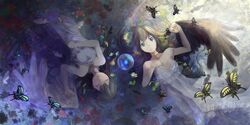  2girls angel_wings butterfly dress highres koroneko_p0w0q long_hair multiple_girls original strap_slip wings 