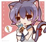  animal_ears artist_request cat_ears cat_tail cookie food kantai_collection purple_hair sakawa_(kantai_collection) tail 