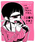  1girl 2014 blush completion_time cyclops dated hitomi_(hitomi_sensei_no_hokenshitsu) hitomi_sensei_no_hokenshitsu long_hair one-eyed open_mouth payot pink pink_eyes ponytail sexually_suggestive shake-o sketch solo sweater translation_request upper_body 