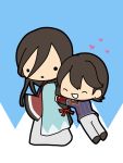  2boys ^_^ black_hair chibi closed_eyes heart horikawa_kunihiro hug izumi-no-kami_kanesada kashiwa_kiseri long_hair multiple_boys open_mouth smile touken_ranbu wide_sleeves 