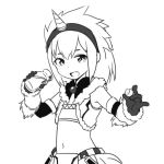  kirin_(armor) looking_at_viewer monochrome monster_hunter open_mouth simple_background smile solo white_background zaxwu 