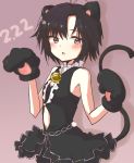  1girl animal_ears antenna_hair bare_shoulders bell bell_collar black_hair blush cat_ears cat_paws cat_tail collar idolmaster kikuchi_makoto mcyu paws short_hair simple_background tail 