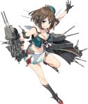  blue_eyes breasts brown_hair cannon choker cleavage gloves hat kantai_collection looking_at_viewer maya_(kantai_collection) navel official_art school_uniform short_hair skirt smile socks 