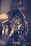  1girl alonsword earrings fingerless_gloves gloves goggles goggles_on_head hat hat_tip jewelry league_of_legends looking_at_viewer machinery monochrome solo_focus vi_(league_of_legends) 
