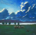  animal dog grasslands highres landscape original sheep 