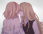  2girls alice_margatroid artist_request bare_back blonde_hair braid closed_eyes couple hairband hand_on_another&#039;s_chin incipient_kiss kirisame_marisa long_hair multiple_girls no_hat open_mouth short_hair side_braid touhou undressing yuri 