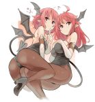  2girls ass bat_wings black_legwear blush breasts demon_tail head_wings hiruma_andon koakuma long_hair multiple_girls open_mouth pantyhose red_eyes redhead short_hair smile tail touhou wings 