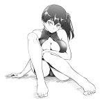  1girl cleavage_cutout front_zipper_swimsuit jinbao_zhaobo kaga_(kantai_collection) kantai_collection monochrome one-piece_swimsuit short_hair side_ponytail sitting swimsuit 