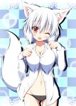  1girl animal_ears blush breasts highres inubashiri_momiji long_hair mizuki_(kogetsu-tei) open_mouth red_eyes short_hair silver_hair smile solo tail touhou white_hair wolf_ears wolf_tail 