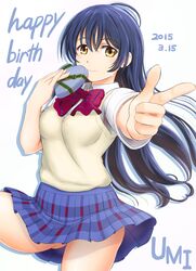  1girl blue_hair brown_eyes happy_birthday highres inanaki_shiki long_hair love_live!_school_idol_project school_uniform solo sonoda_umi 