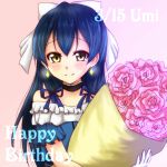  blue_hair blush bouquet brown_eyes dress long_hair love_live!_school_idol_project smile sonoda_umi 