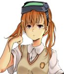  1boy brown_eyes brown_hair head_mounted_display misaka_imouto negiko123123 school_uniform short_hair sweater_vest to_aru_kagaku_no_railgun to_aru_majutsu_no_index twintails 