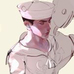  11vnk 2boys black_hair dixie_cup_hat hat highres jojo_no_kimyou_na_bouken jojolion military_hat multiple_boys soft_&amp;_wet stand_(jojo) 