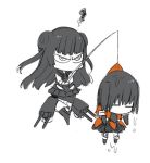  angry black_hair closed_eyes double_bun fishing_rod hanging kantai_collection light_cruiser_oni long_hair mori_(unknown.) sendai_(kantai_collection) short_hair turret uniform 