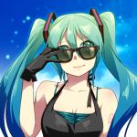  1girl caffein gloves green_eyes green_hair hatsune_miku long_hair solo sunglasses twintails vocaloid 