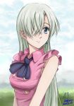  1girl blue_eyes elizabeth_liones hair_over_one_eye highres jewelry kem_kem long_hair nanatsu_no_taizai signature silver_hair smile solo 