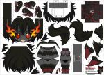  1girl animal_ears artist_name black_hair black_sclera breasts character_name chibi claws collar dog_ears dog_paws dog_tail el_joey fur grey_skin grin hellhound highres long_hair monster_girl monster_girl_encyclopedia paper_cut-out papercraft paws red_eyes smile solo tail watermark web_address 
