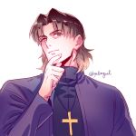  1boy brown_eyes brown_hair byulrorqual cross cross_necklace fate/stay_night fate_(series) jewelry kotomine_kirei necklace solo 