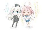  2girls ^_^ ahoge blue_eyes closed_eyes commentary_request hair_ornament i-58_(kantai_collection) kantai_collection long_hair multiple_girls open_mouth pink_hair school_swimsuit school_uniform serafuku short_hair short_sleeves silver_hair swimsuit swimsuit_under_clothes translation_request tsuchihara_ai u-511_(kantai_collection) 