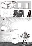  ahoge bare_shoulders burning_love_(phrase) comic detached_sleeves hairband headgear hiememiko highres japanese_clothes kantai_collection kongou_(kantai_collection) long_hair missile monochrome nontraditional_miko translation_request 