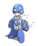  1boy arm_cannon blue_eyes full_body helmet highres robot rockman rockman_(character) rockman_(classic) solo tonami_kanji weapon 