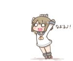  1girl arms_up blush_stickers brown_hair chibi headgear inishie kantai_collection o_o open_mouth short_hair sleeves_past_wrists solo yukikaze_(kantai_collection) 