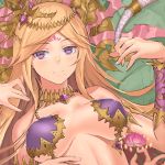  1girl armlet armor bare_shoulders bikini_armor blonde_hair breasts cleavage flower hair_ornament jewelry jyon kali_(p&amp;d) long_hair mole mole_under_mouth multiple_arms necklace puzzle_&amp;_dragons smile violet_eyes 