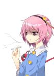  1girl arai_togami cigarette disgust hairband heart komeiji_satori pink_eyes pink_hair shirt solo touhou wide_sleeves 