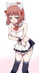  1girl apron breast_hold chinchilla frills leaning_forward maid_bikini saki short_hair solo thigh-highs usuzawa_sae waist_apron 