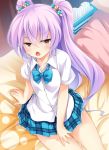  bed girlfriend_(kari) himejima_kinoko purple_hair school_uniform twintails yellow_eyes yuki_shin 