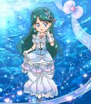  blue_eyes blue_hair blush chibi go!_princess_precure kaidou_minami long_hair necklace precure smile underwater 