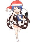  1girl blue_eyes blue_hair book doremy_sweet dress hat looking_at_viewer misha_(hoongju) nightcap one_eye_closed pom_pom_(clothes) short_hair short_sleeves smile solo tail touhou 