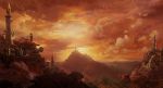  building clouds cloudy_sky highres landscape mountain no_humans scenery sky sunset tower tree warcraft water waterfall world_of_warcraft 