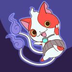  buchinyan cat chill_ykon fangs looking_at_viewer multiple_tails no_humans notched_ear open_mouth purple_background simple_background solo tail two_tails youkai youkai_watch 