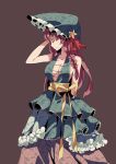  1girl alternate_costume bonnet braid breasts cleavage closed_eyes dress hat hong_meiling long_hair redhead sleeveless smile solo star touhou twin_braids yoshinaga_p 